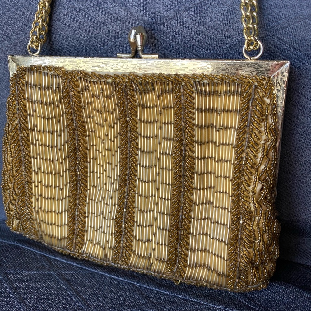 Gold beaded pouch bag purse